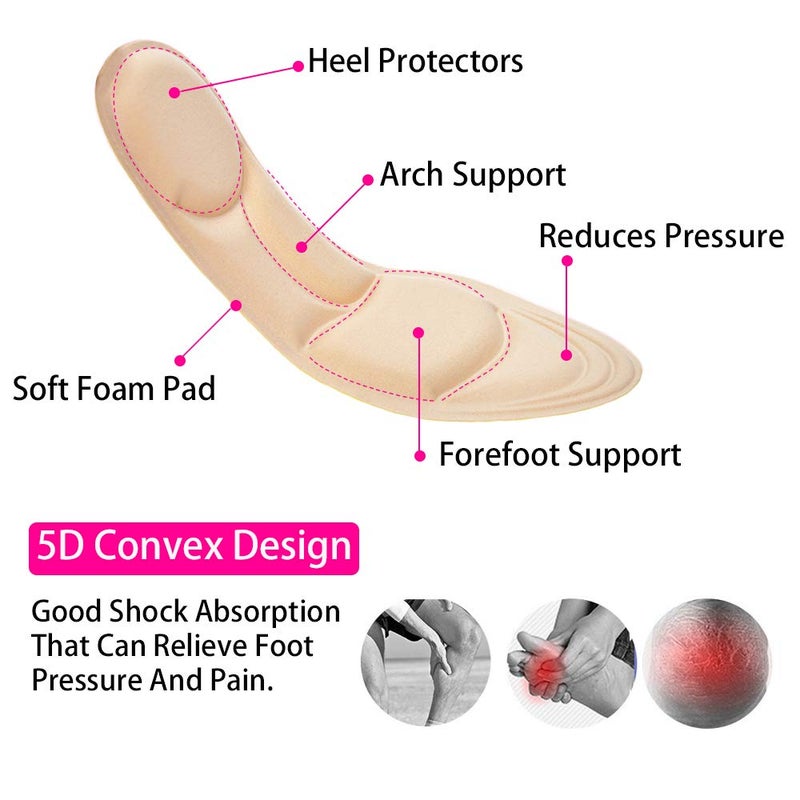 Pnrskter Shoe Insoles Women, Arch Support Insoles Breathable, New Material,5D Sponge Barefoot Comfort Insoles and High Heel Inserts (Beige(Women)) - Image 2